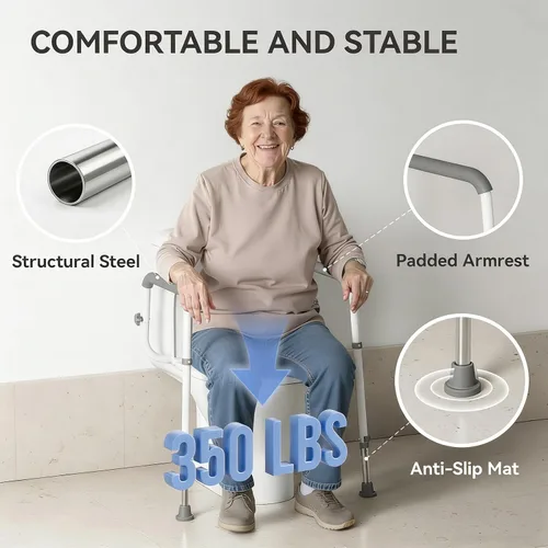 Miniatura 3 de Loyoda Riel de seguridad para inodoro de acero resistente, se atornilla de forma segura a los agujeros del asiento del inodoro, altura y ancho Blanco