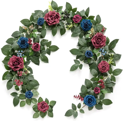 Miniatura 8 de Ling's Moment - Guirnalda de Flores Artificiales de 5 Pies de Borgoña, Guirnalda Floral de Rosa Marrón, Flores de Arco, Vid para Decoración de Fondo