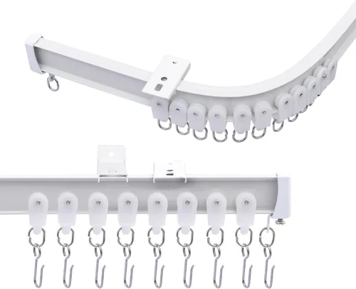 Miniatura 10 de MaKefeile Sistema de rieles de cortinas de techo, rieles de cortina flexibles y flexibles para montaje en techo, riel deslizante de aluminio Blanco