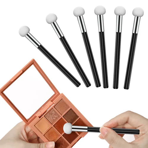 Miniatura 4 de 6 piezas de esponja de base para polvo, esponja de maquillaje con mango, esponjas de maquillaje de hongos, esponja correctora, cepillo de Negro