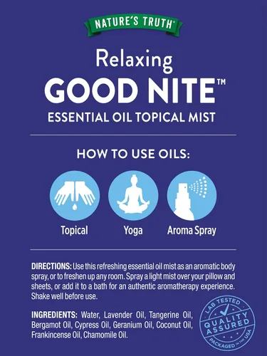 Miniatura 7 de Nature's Truth Good Nite - Bruma de aceite esencial 2.4 onzas líquidas Mezcla calmante para uso tópico, yoga y aroma en aerosol