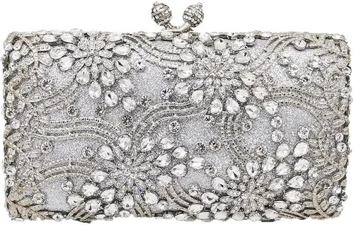 Boutique De FGG Bolsos de noche de flores para mujer, bolso de mano de cristal, bolso de boda y bolso de fiesta nupcial