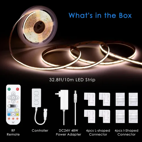 Miniatura 7 de CCT COB Smart LED Strip – 32.8 pies/32.8 ft sintonizable blanco 2700K-6500K 24V tira de luz regulable con control remoto 6400LEDs CRI90+ compatible