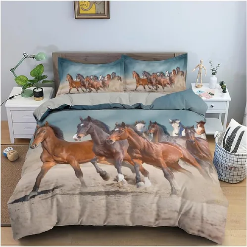 Miniatura 2 de Juego de ropa de cama 3D de caballo tamaño Queen, funda de edredón de cama/fundas de edredón, ropa de cama, fundas de almohada, textiles
