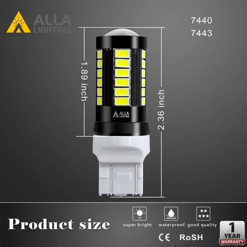 Miniatura 6 de Alla Lighting 7440 7443 - Bombillas LED T20 de 2800 lm, blancas para luz de reversa/señal/freno, cola/DRL, 7444 7443LL 7441 W21W, 6000 K xenón