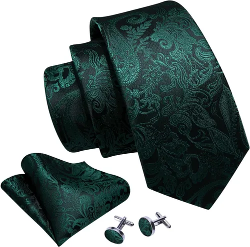 Miniatura 25 de Barry.Wang - Juego de corbata de seda para hombre, diseño de cachemira, pañuelo y gemelos de bolsillo