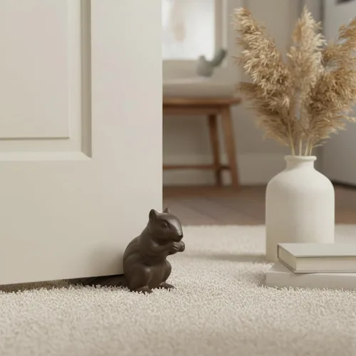 Miniatura 3 de Comfy Hour Tope de puerta de ardilla de hierro fundido resistente, tope decorativo de puerta de animal rústico para parte inferior de la puerta
