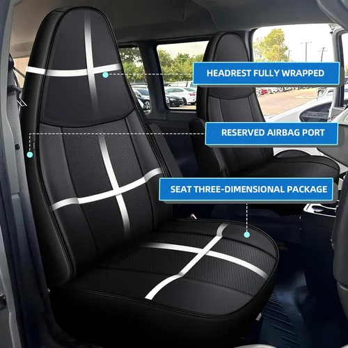 Miniatura 7 de AOMSAZTO Fundas de asiento de coche para Chevy Express Van accesorios 2010-2025 cuero artificial, impermeable, resistente al desgaste