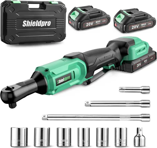 Juego de llaves de trinquete inalámbricas de 20 V, kit de trinquete de potencia eléctrica de 3/8 pulgadas con 400 RPM, luz de trabajo LED y 2 Verde
