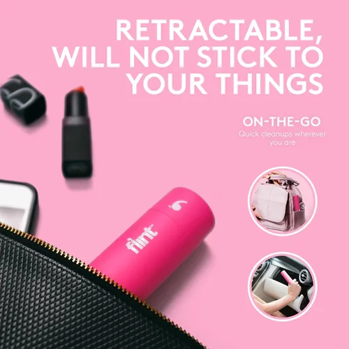 Miniatura 7 de Flint Mini rodillo retráctil rosa clásico con 90 hojas extra adhesivas, rodillo de pelusa pequeño y portátil, removedor de pelo de mascotas ideal