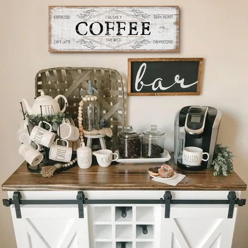 Miniatura 2 de Letrero retro para cafetería, café recién hecho, café con leche, tostado oscuro, capuchino, letrero de lienzo para decoración de bares, casa