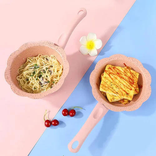 Miniatura 8 de Alvinlite Sartén antiadherente, mini sartén rosa para leche para bebés, juego de utensilios de cocina multifunción con tapa transparente para cocina