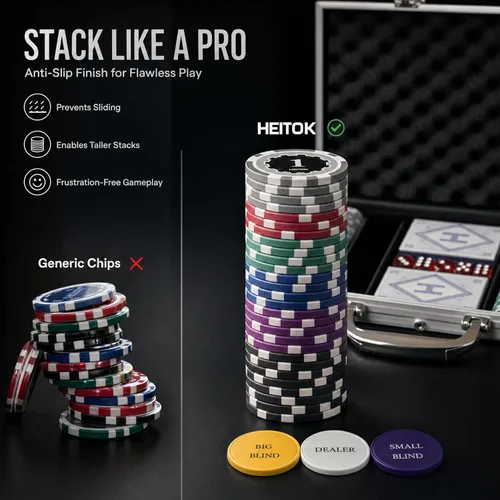 Miniatura 8 de Fichas de póquer con denominaciones, juego de 300 piezas de 11.5g con números, fichas de casino pesadas, 5 dados, 2 barajas con estuche compacto