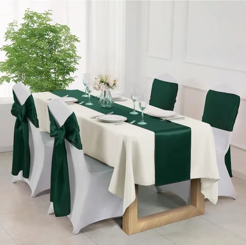 Miniatura 5 de Manyshofu 24 piezas de camino de mesa de satén verde oscuro - 12 x 108 pulgadas de largo, camino de mesa para fiesta, decoraciones brillantes
