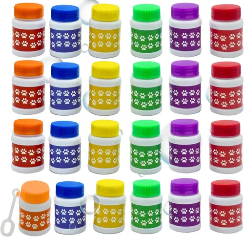 Miniatura 7 de Paquete de 24 botellas de burbujas con estampado de patas, mini burbujas de 1 onza líquida, recuerdos de fiesta de perro de patas, rellenos