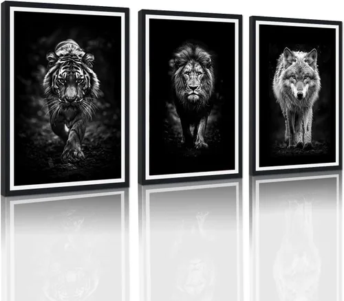 Miniatura 13 de 3 piezas modernas de lienzo de león de animales salvajes, pinturas de retratos de familia de leones, decoración de pared, obras de arte de sala