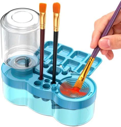 Herramienta limpiadora de pinceles de pintura de ciclo de agua 4 en 1 | Taza de enjuague a prueba de fugas mejorada 2025 con paleta y soporte |