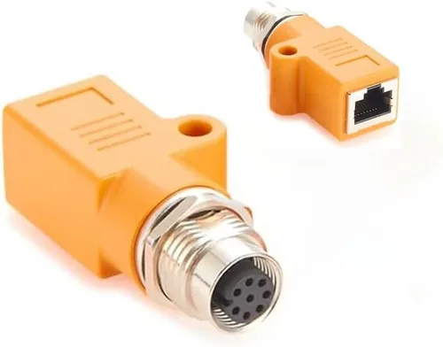 Miniatura 16 de Elecbee Adaptador de mamparo M12 a RJ45 impermeable M12 A Código 8 Pin hembra a RJ45 Jack de ángulo recto naranja