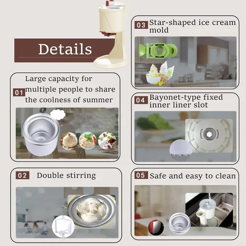 Miniatura 3 de Máquina de helado suave, 1 litro para el hogar, máquina de helados para el hogar, fácil de operar, precongelar, paleta mezcladora de tazón