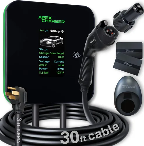 MACH 2: Cargador EV Nivel 2 Rápido 48 amperios Montado en Pared para Garaje Profesional. Estación de Carga para Vehículos Eléctricos con 4 Salidas
