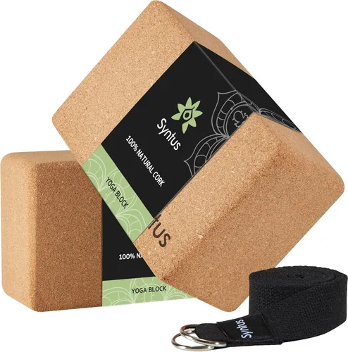 Syntus Yoga Block and Yoga Strap Set, 2 Soft Non-Slip Yoga Blocks 9×6×4 inches, 8FT Metal D-Ring Strap for Yoga, General Fitness, Pilates,