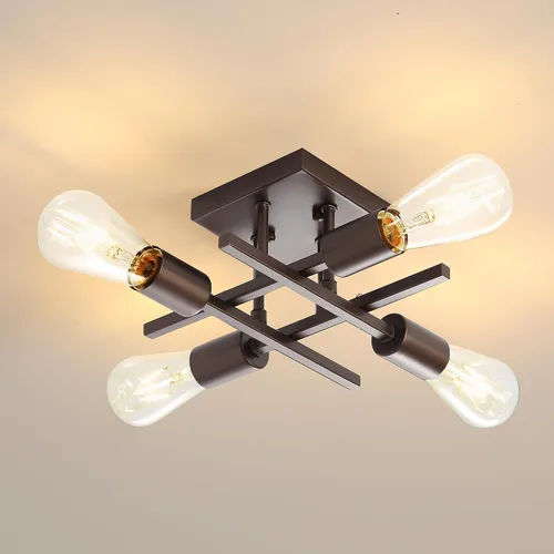 Miniatura 3 de Lámpara industrial de techo semiempotrada de 4 luces, lámpara de araña negra de granja, moderna lámpara de techo Sputnik con base E26 para cocina