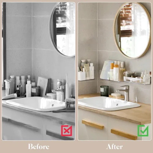 Miniatura 4 de PAVSTINE Paquete de 2 estantes de ducha transparentes, estantes adhesivos para ducha de baño, organizador de ducha de baño montado en la pared
