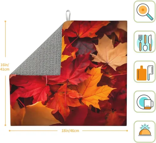 Miniatura 7 de Tapete de secado de platos de hojas de otoño para encimeras de 18 x 16 pulgadas, almohadilla protectora para escurridor de platos con lazo