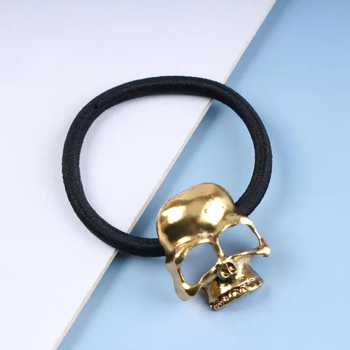 Miniatura 3 de Accesorios góticos vikingos para el cabello, soporte para cola de caballo con cuerda negra, joyería de esqueleto punk para mujeres y niñas (dorado)
