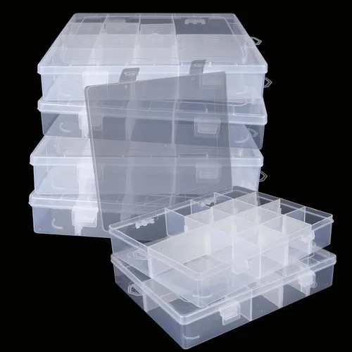 Caja organizadora de plástico con 36 compartimentos y divisores - Organizador de 36 compartimentos, organizadores de aparejos transparentes y