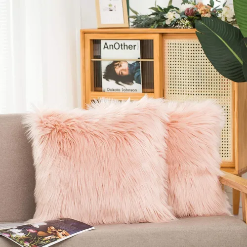 Miniatura 12 de HYSEAS - Juego de 2 fundas de almohada de pelo sintético, decorativas, negras, esponjosas y cuadradas, para sofá, sillón, silla, cama y café, 20 x