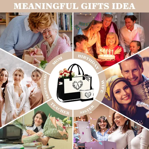 Miniatura 9 de YOOLIFE Regalos para mujeres – Bolsa de playa con monograma inicial con bolsa de maquillaje, día de la madre, regalos de cumpleaños para mujeres