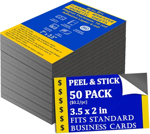 Imanes para tarjetas de visita despegar y pegar de 2 x 3.5 pulgadas, 50 hojas magnéticas fuertes con respaldo adhesivo para hacer imanes flexibles