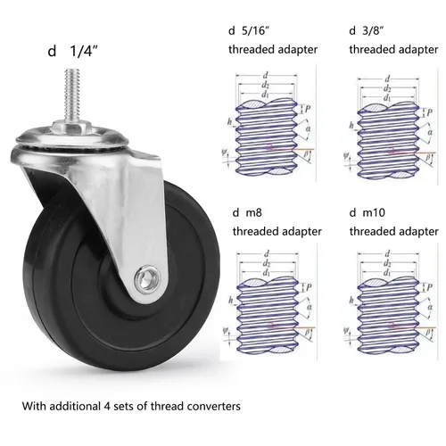 Miniatura 4 de Ruedas de estante de alambre de 3 pulgadas, ruedas, ruedas para estanterías de alambre con vástago roscado de 1/4" 5/16" 3/8" m8 m10 incluido en un