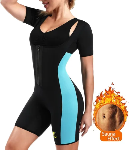 Miniatura 2 de NonEcho Traje de sauna de neopreno para mujer, moldeador de cuerpo completo, moldeador de cintura con manga Negro