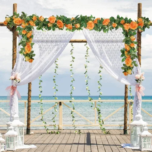 Miniatura 8 de U'Artlines Paquete de 3 guirnaldas florales de vid de color naranja artificiales en total de 19.5 pies, guirnalda de flores de seda de vid falsa