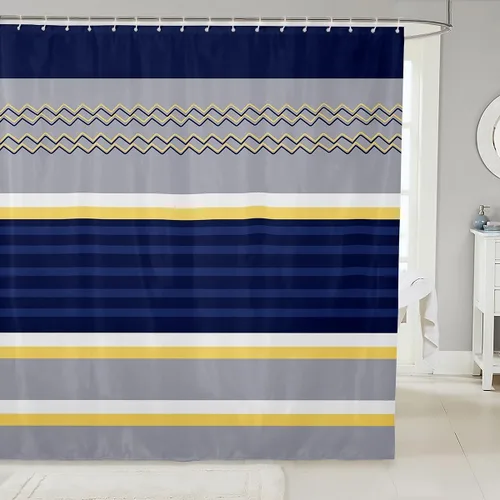 Miniatura 17 de Cortinas de ducha abstractas de líneas geométricas para niños, cortinas de baño con diseño empalmado de rayas para niñas, niños y adultos, cortinas