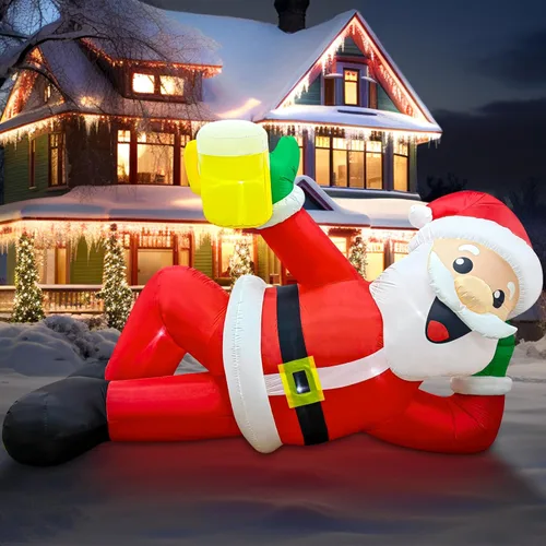 EAONE Decoración inflable de Navidad de 12 pies para exteriores, decoración de patio inflable gigante de Papá Noel tumbado plano con luces LED