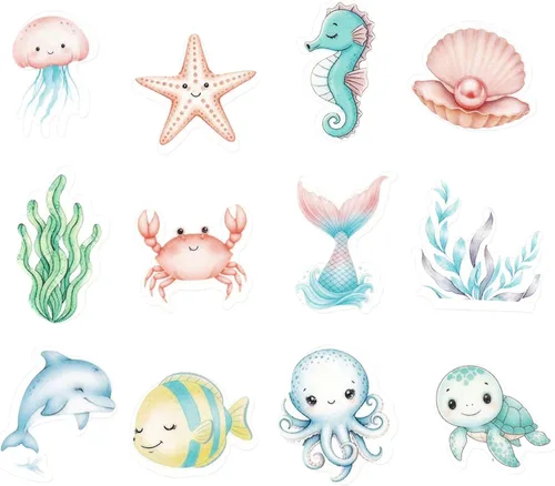 Miniatura 8 de 40 piezas comestibles bajo el mar, sirena, cupcakes, algas, pulpos, estrellas de mar, cupcakes, lindos animales del océano, selecciones de alimentos