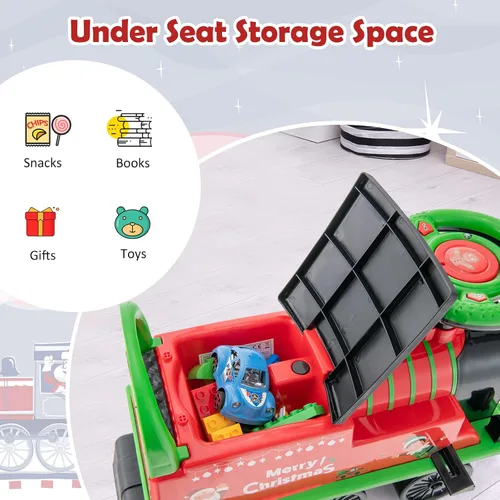 Miniatura 7 de Costzon Juguetes para montar, tren eléctrico de 6V con pistas, asiento con almacenamiento, luces intermitentes y música, respaldo, dispositivo Verde