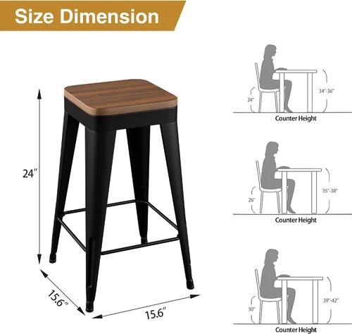 Miniatura 2 de Juego de 4 Taburetes de Bar de POINTANT Taburetes de Bar de Metal de Altura de Mostrador Taburetes de Bar Negros Modernos de 24" Taburetes de Bar