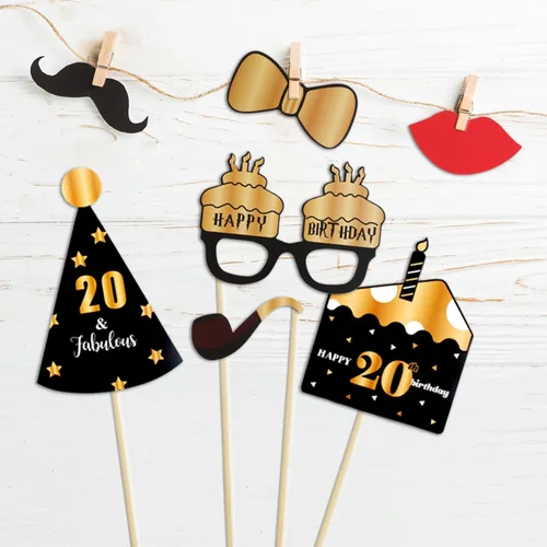 Miniatura 4 de LINGTEER Accesorios para fotomatón de fiesta de cumpleaños feliz 20, saludos a cumpleaños 20, accesorios de decoración para fiesta de cumpleaños