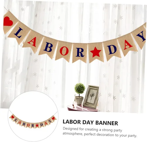 Miniatura 5 de Bandera del Día del Trabajo, adornos de arpillera, decoración del hogar, decoración de fiesta de trabajo, pancarta del 4 de julio, pancarta