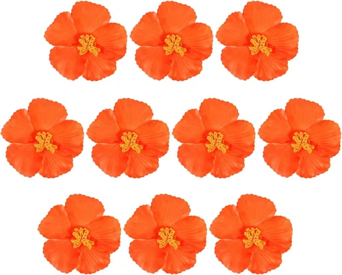 Miniatura 11 de HOMSFOU 10 piezas de flores tropicales de hibisco sintético, decoraciones florales hawaianas para interiores y exteriores, suministros de fiesta