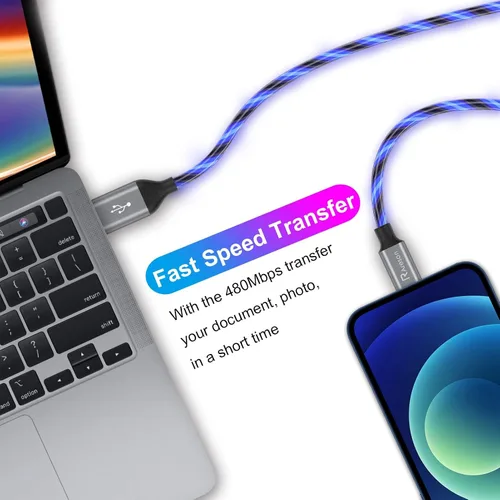 Miniatura 5 de Cable cargador de iPhone con luz LED, cables Lightning LED paquete de 1 Certificado MFi de Apple Cable de carga rápida USB para Apple iPhone 13
