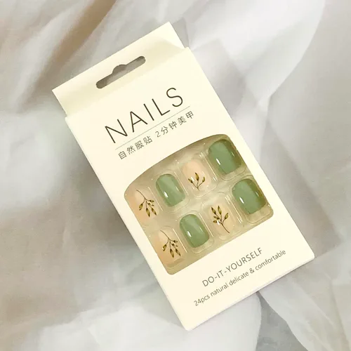Miniatura 6 de Uñas postizas a presión de forma de ataúd de longitud corta, 24 piezas, uñas postizas brillantes de cobertura completa reutilizables con pegamento