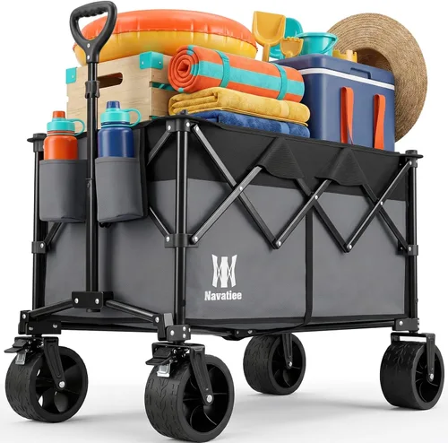 Miniatura 8 de Navatiee Big Wheels - Carrito plegable de playa, resistente, con ruedas silenciosas para todo terreno, carrito de comestibles plegable con bolsillo