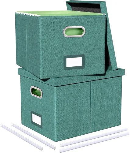 Miniatura 23 de Organizador de archivos en paquete de 2, caja archivadora portátil con tapa, compatible con carpetas tamaño carta/legal, organizador de documentos