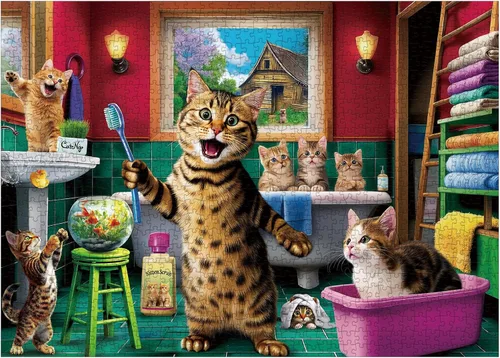 Divertidos rompecabezas de baño para adultos, 1000 piezas, lindo rompecabezas de baño para gatito, rompecabezas desafiante de animales