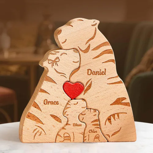 Miniatura 21 de Rompecabezas de oso de madera personalizado con apellidos de 1 a 8 familiares, escultura personalizada con nombre de familia, ideal para Navidad